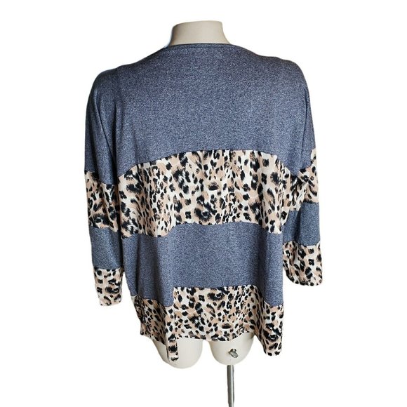 Doublju XL Long Sleeve Shirt Grey and Leopard Mixed Print Soft&Cozy - Picture 2 of 8